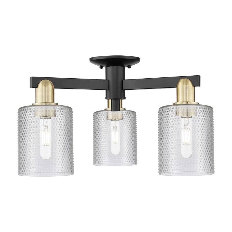 Innovations Lighting 716-3F-11-23 Cobbleskill Semi-Flush Cobbleskill 3 - Black Antique Brass / Clear