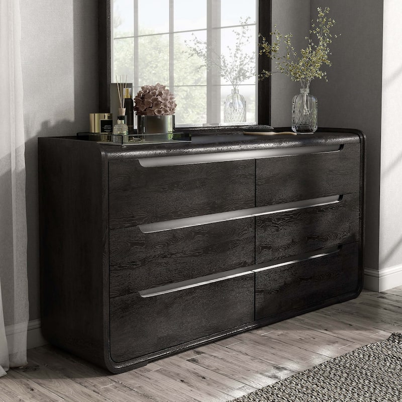 Furniture of America Addeso Modern Solid Wood 6-Drawer Dresser - Black