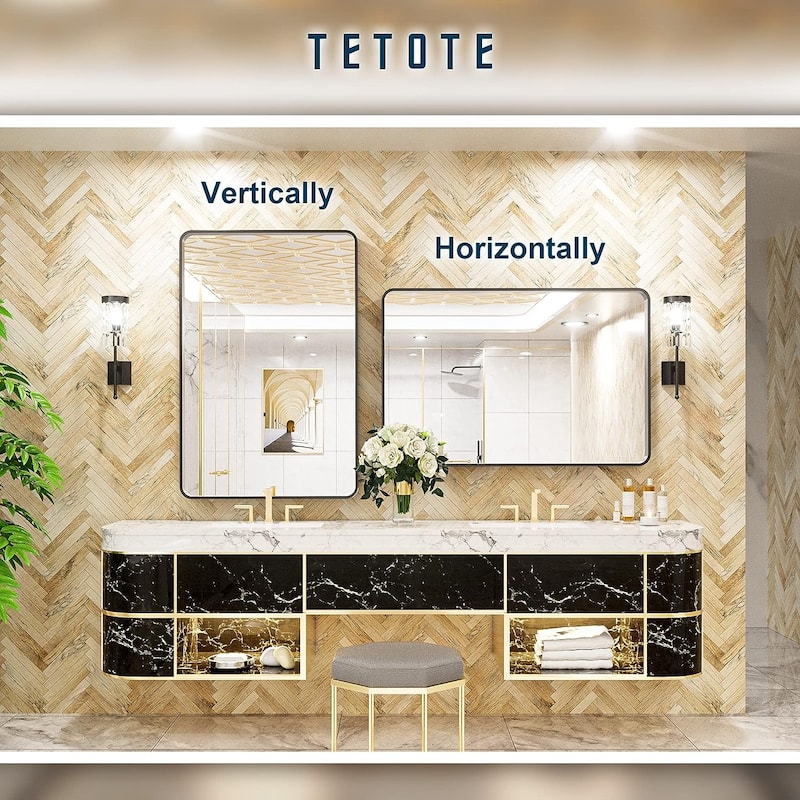 TETOTE Modern Metal Frame Wall Mounted Bathroom Vanity Mirror