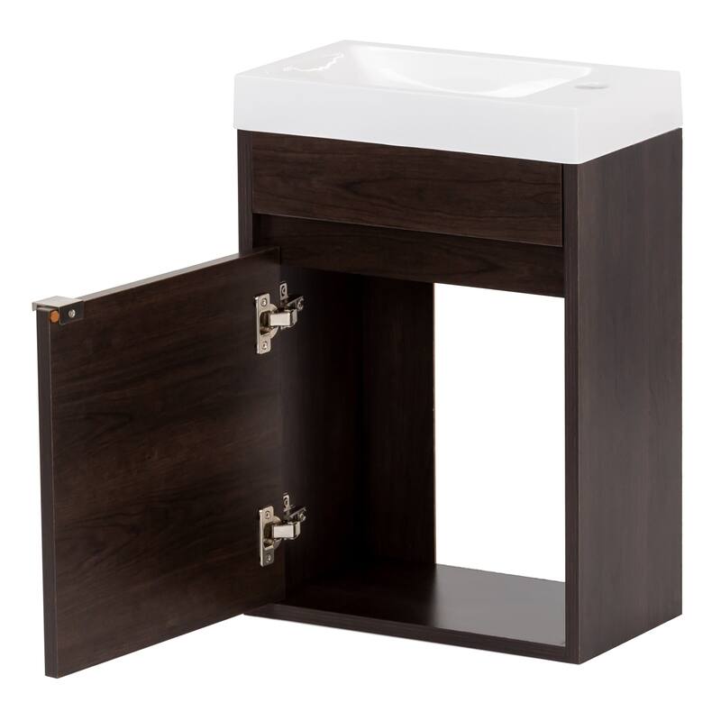Spring Mill Cabinets Kambree 15.75" Floating 1-Door Bathroom Vanity With White Sink Top