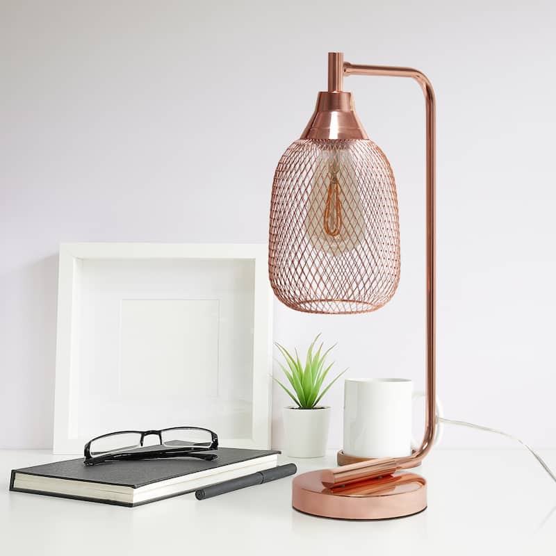 19 in. Rose Gold Finish Table Lamp with Multicolored Shade, Desk Lamp for Writing and Computer Desks