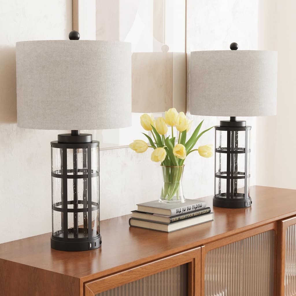Maxax 25" Modern Metal and Glass 3-Way Dimmable Table Lamp (Set of 2)
