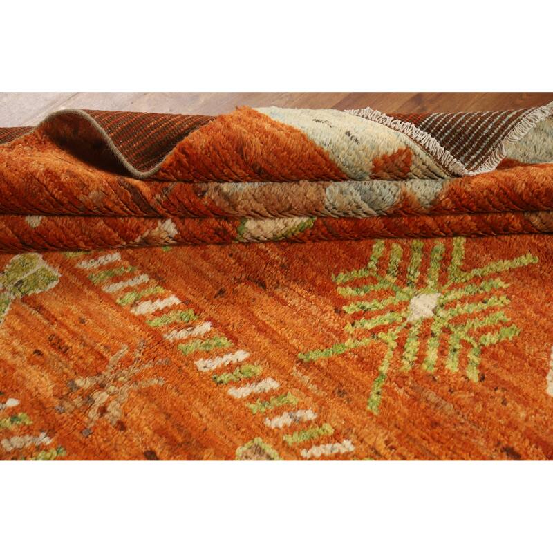 Geometric Orange Moroccan Oriental Area Rug Hand-Knotted Wool Carpet - 6'8" x 9'8"