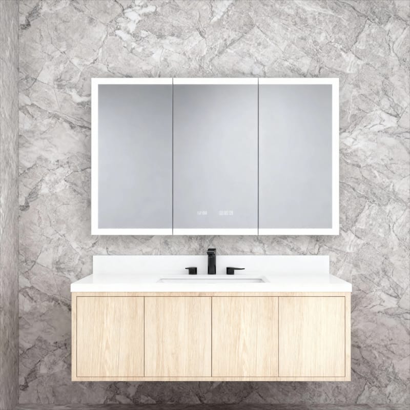 GDFStudio - Delmar Modern Aluminum LED Lighted Medicine Cabinet with Mirror Anti Fog and Digital Clock - 48"