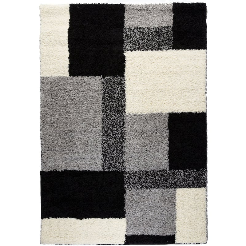 Well Woven Modern Geometric Squares Black Area Rug - 6'7" x 9'10"