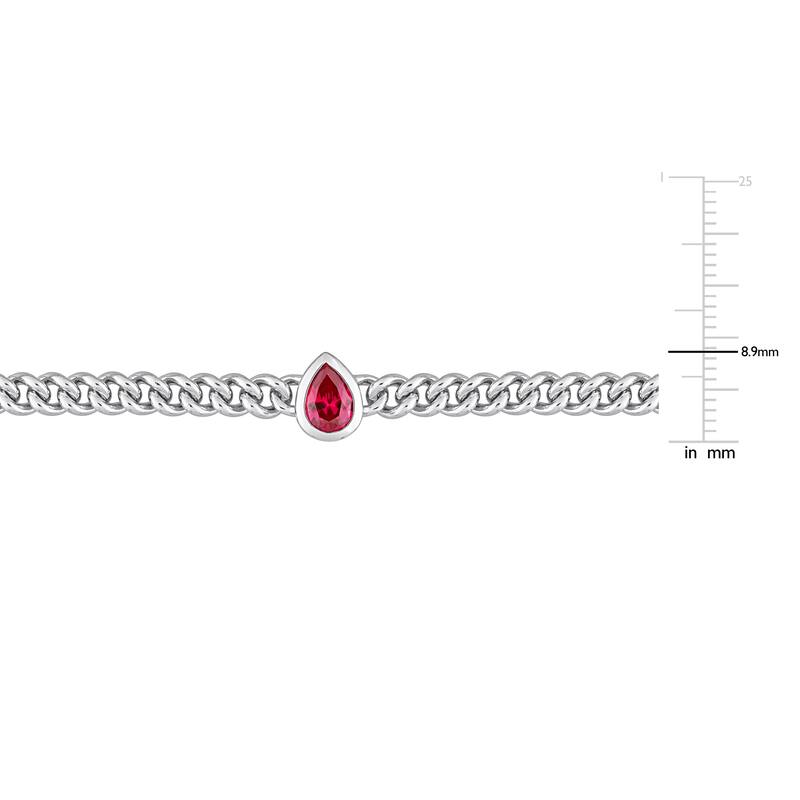Miadora 1 1/7ct TGW Pear Created Ruby Curb Link Chain Bracelet Sterling Silver - 7.5 in