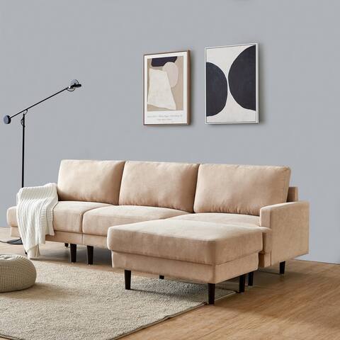 3 Seater Sofas Modern L Shape Fabric Polyester Padded Sofa with Ottoman