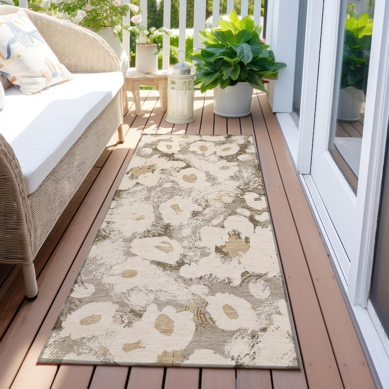 Machine Washable Indoor/ Outdoor Modern Daisy Chantille Rug