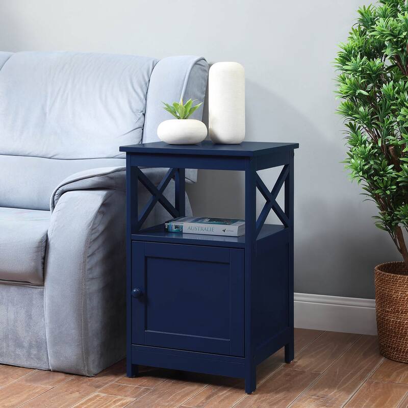 End Table with Cabinet - Modern Accent Table with Storage - 24x24x24 Blue Side Table - 26