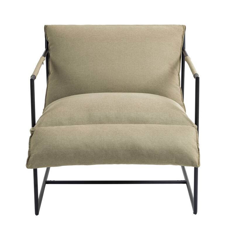 Mid-century Metal Sling Upholstered Armchair with Lengthen Upholstered