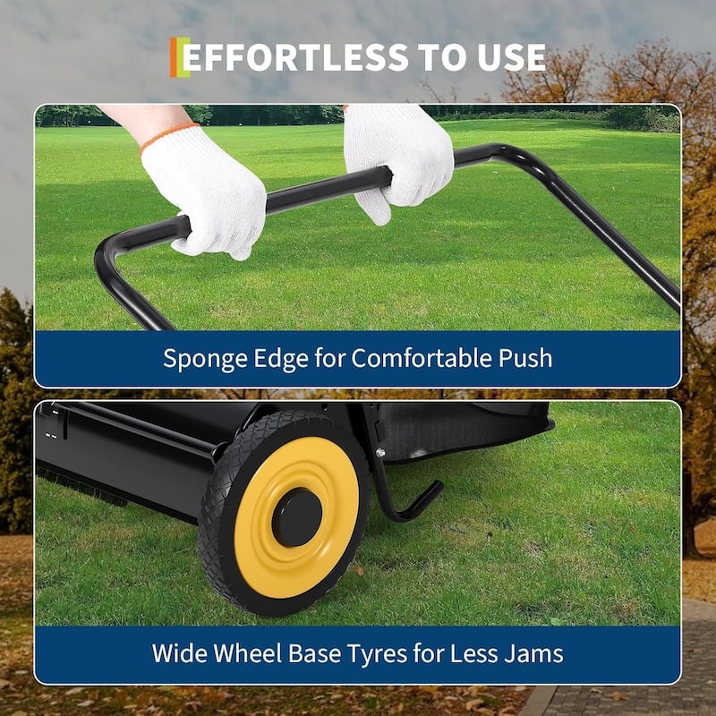 26 in Push Lawn Sweeper for All Terrains 7 cu. ft. Collection Bag 4 Brushes and Adjustable Height