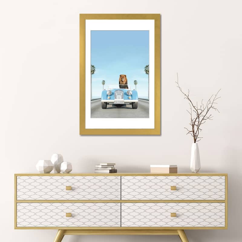 iCanvas "Blue Vintage Car With Lion" by Tiny Treasure Prints
