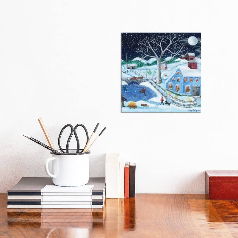 iCanvas "Ice Skating By Old Farm" by Cheryl Bartley Canvas Print - 12x12x1.5