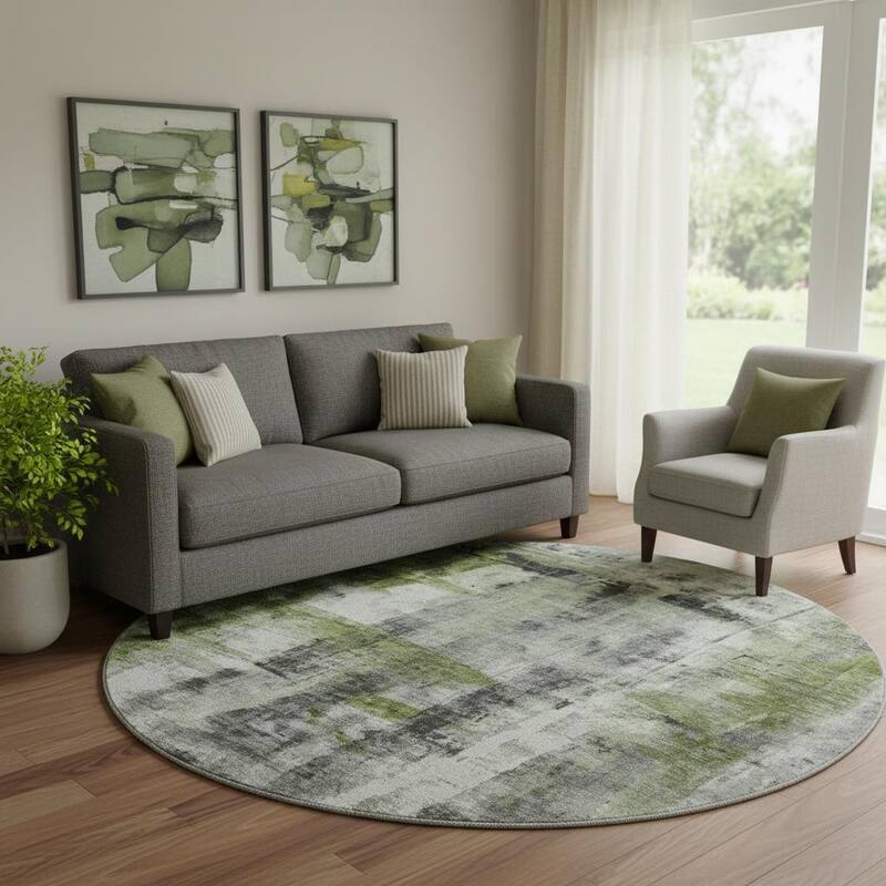 HomeRoots Abstract Transitional Round Area Rug - 8' Round - 8' Round
