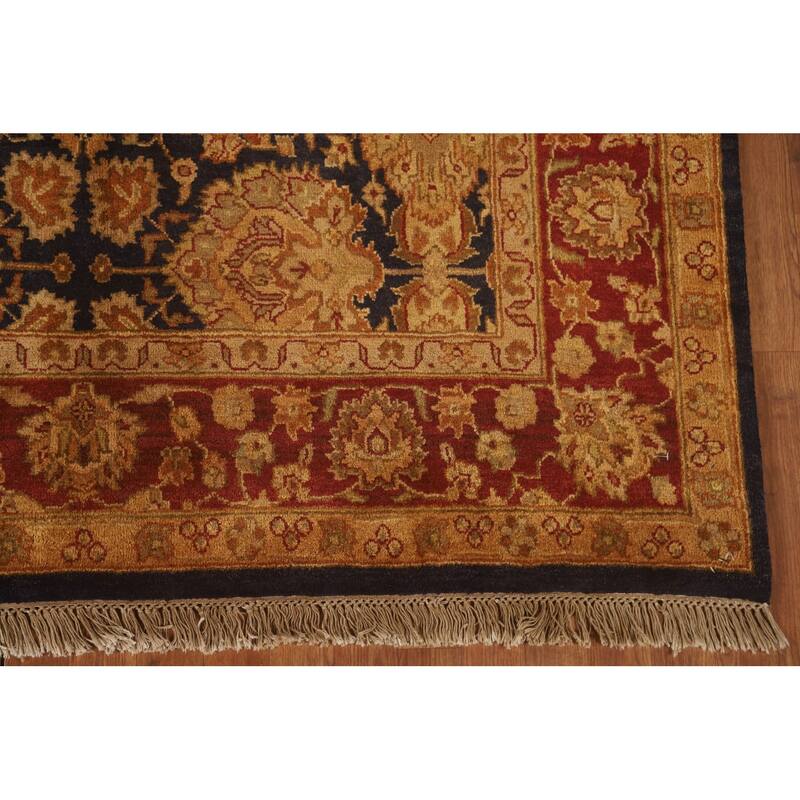 Navy Blue Floral Agra Oriental Area Rug Hand-Knotted Wool Carpet - 5'11" x 8'11"