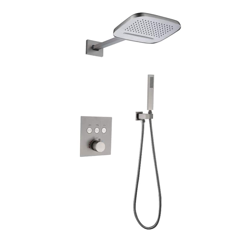 Modland 3-function Square Thermostatic Rainfall Shower System with High-pressure Handheld Shower, Black/Nickel/Chrome