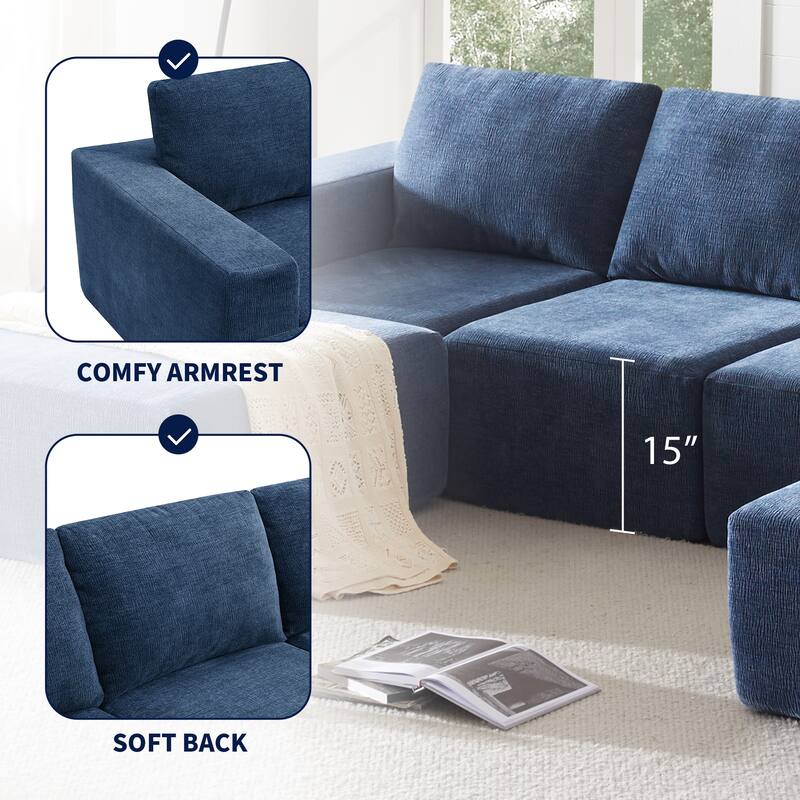 Modular U Shaped Sectional Sofa With Ottomans,Luxury Cloud Chenille Floor Couch With Deep Seat,Fully Compressed Upholstered Sofa