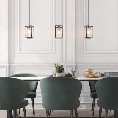 Modern Farmhouse 1-Light Black Gold Starburst Pendant Light for Kitchen Island - 5" L x 5" W x 8.5" H