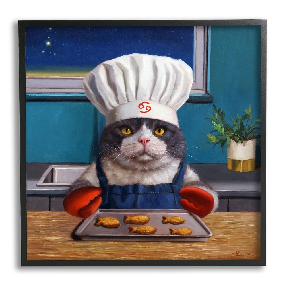 Stupell Fresh Baked Fish Cookies Cat Chef Astrological Symbol Framed Wall Art, Design by Lucia Heffernan