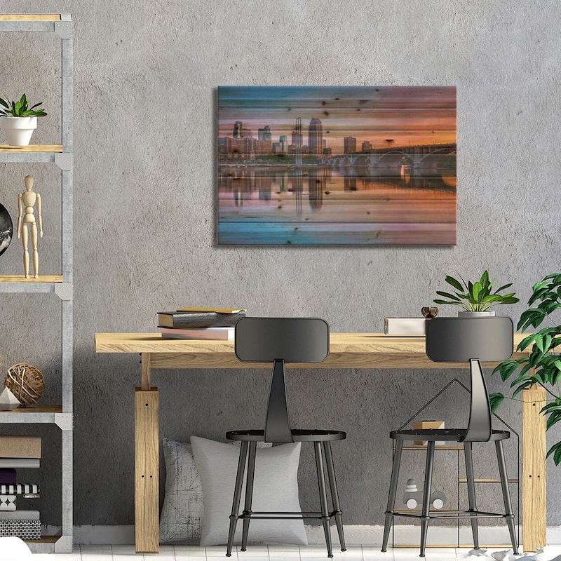 Minneapolis Sunset Print On Wood by Jon Bilous - Multi-Color