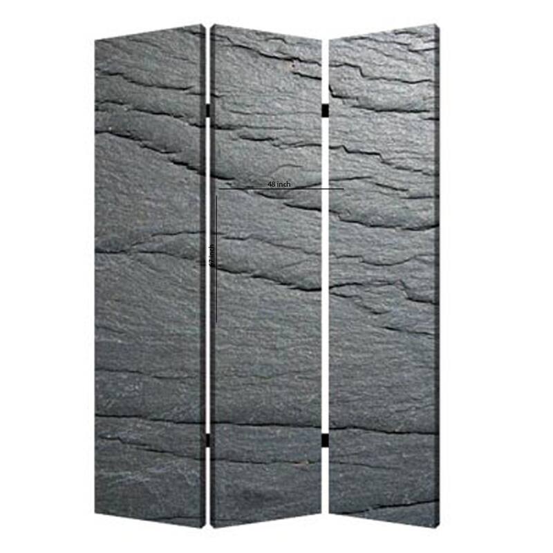 3 Panel Canvas and Metal Frame Room Divider, Slate Gray