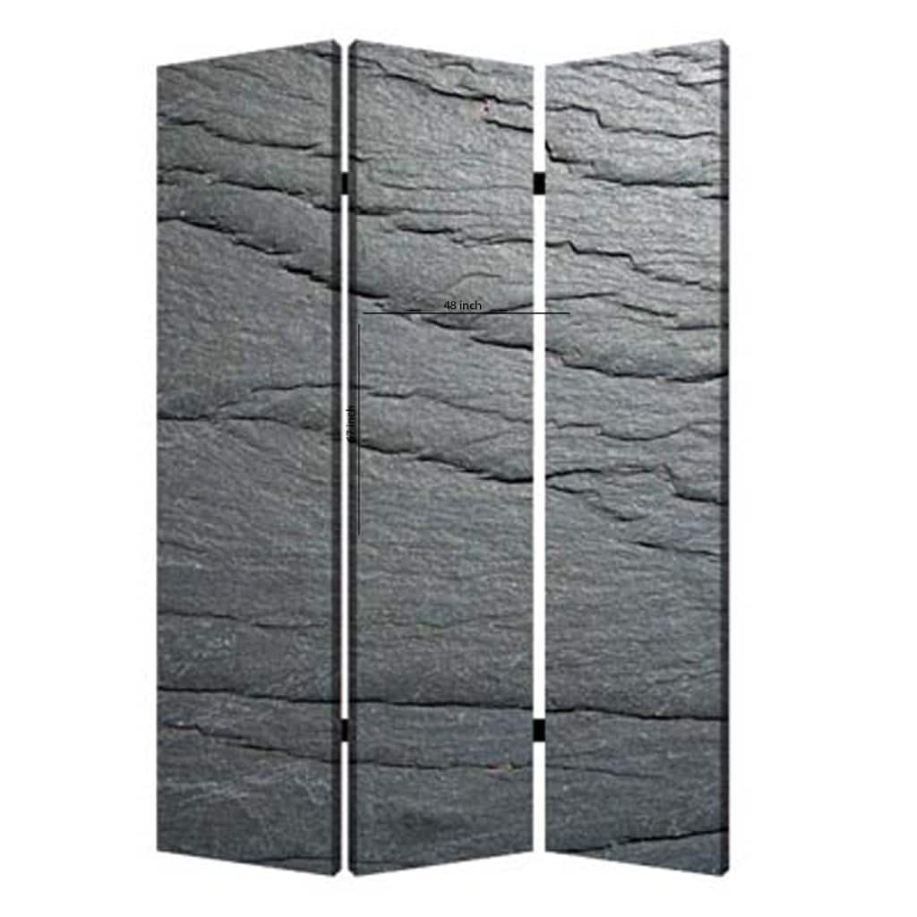 3 Panel Canvas and Metal Frame Room Divider, Slate Gray