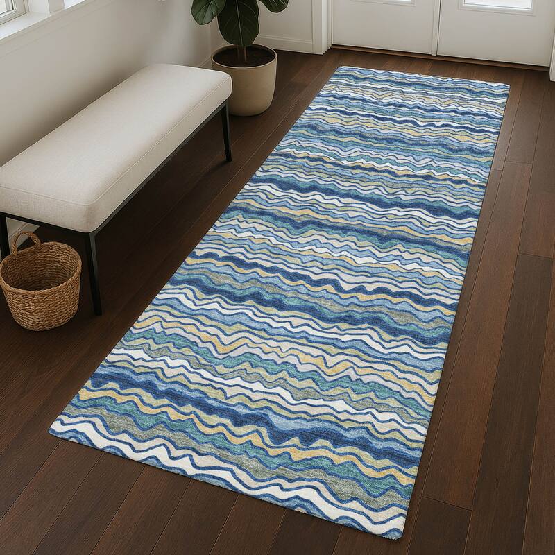 Machine Washable Indoor/ Outdoor Ziggy Stripe Chantille Rug