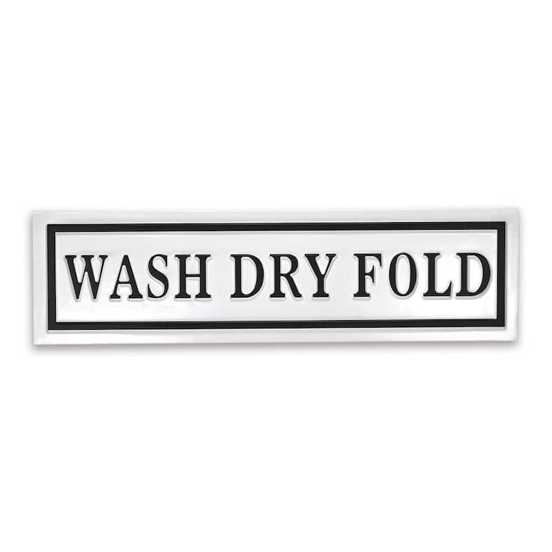 HomeRoots 10" X 36" White And Black Wash Dry Fold Metal Wall Decor