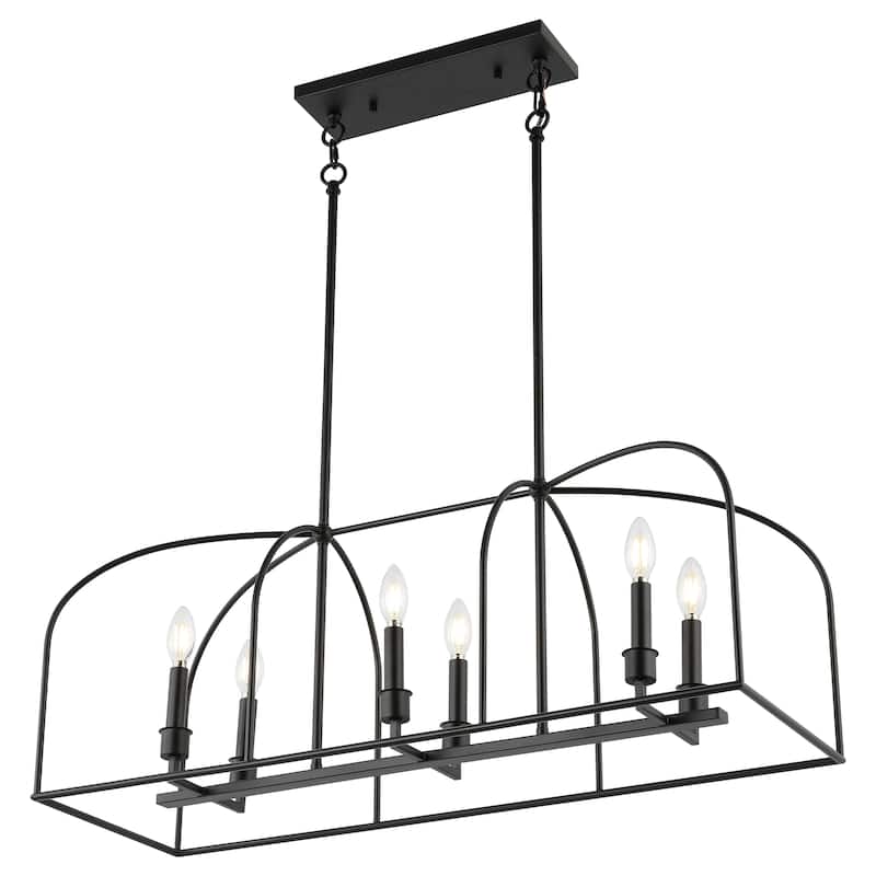 SAFAVIEH Lighting Arja 6-Light Adjustable Linear Chandelier (LED Bulbs Included) - 35 In. W x 12 In. D x 25.5-55.5 In. H - Black