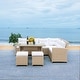 preview thumbnail 1 of 22, SAFAVIEH Outdoor Miki 5-piece Wicker Sectional Patio Dining Set Beige/White Cushion