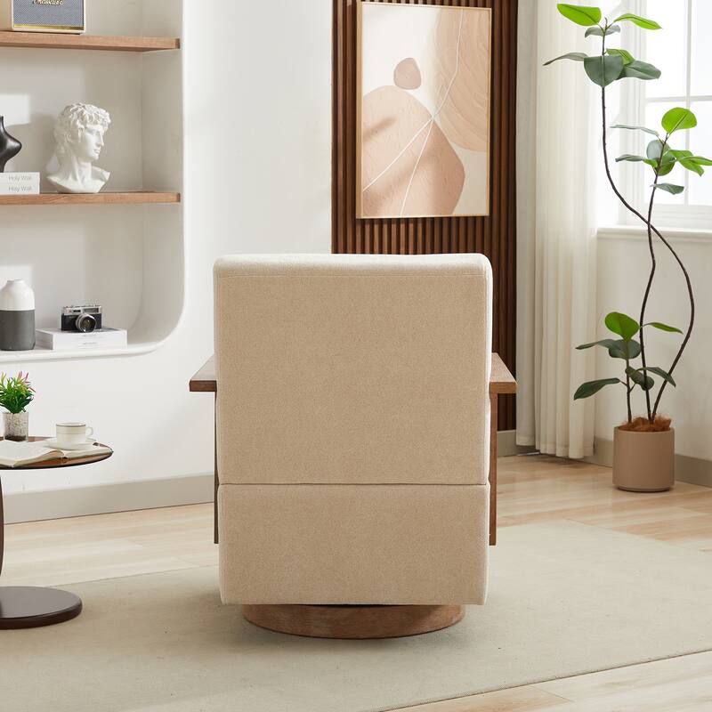 Roomfitters 30.3" Modern Swivel Accent Chair, Open-Frame Solid Wood Arms & 360° Rotation