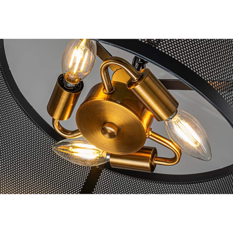 3-Light Industrial Chandelier Farmhouse Pendant Light Fixture With Matt Black Shade And Antique Gold Base - W14''
