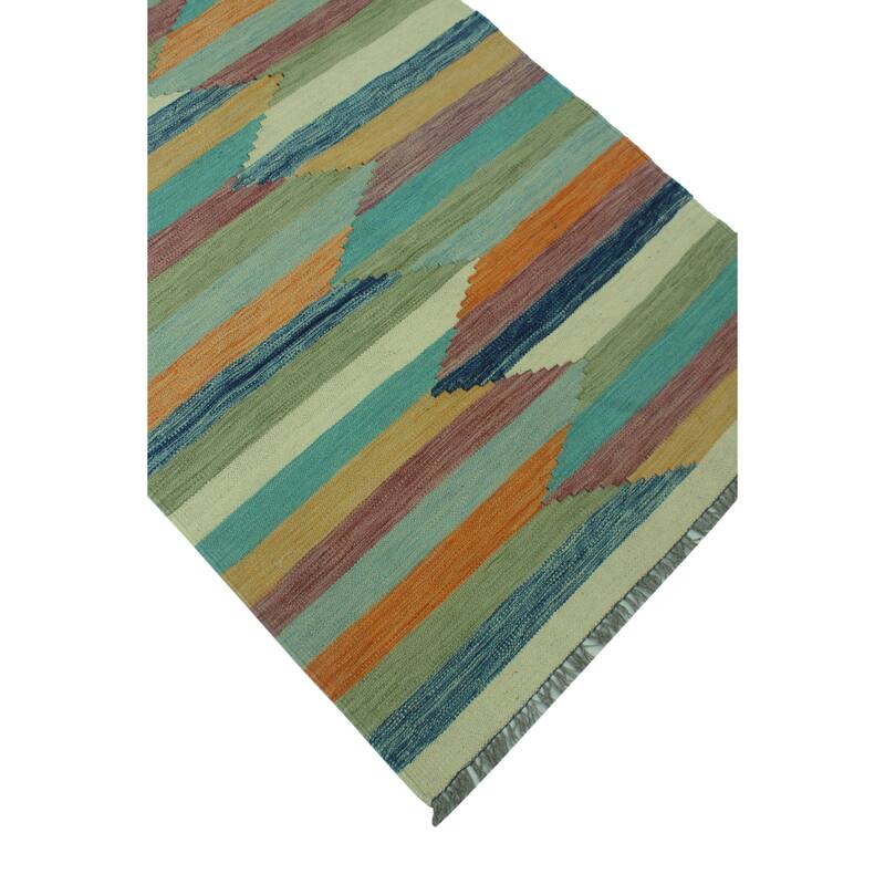 Winchester Flatweave Aliana Blue/Green Runner - 3'3" x 12'10"