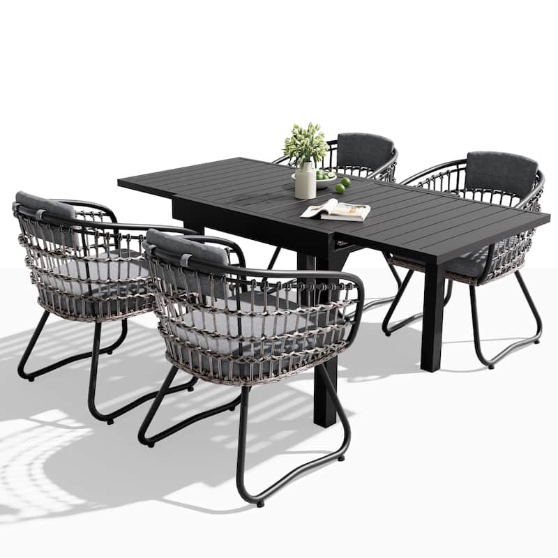 5/7/11PC Outdoor Patio Extendable Table Dining Sets with Rattan Chairs