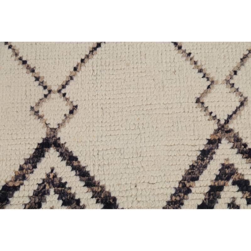 Beige Trellis Moroccan Oriental Area Rug Hand-Knotted Wool Carpet - 6'3"x 9'9"