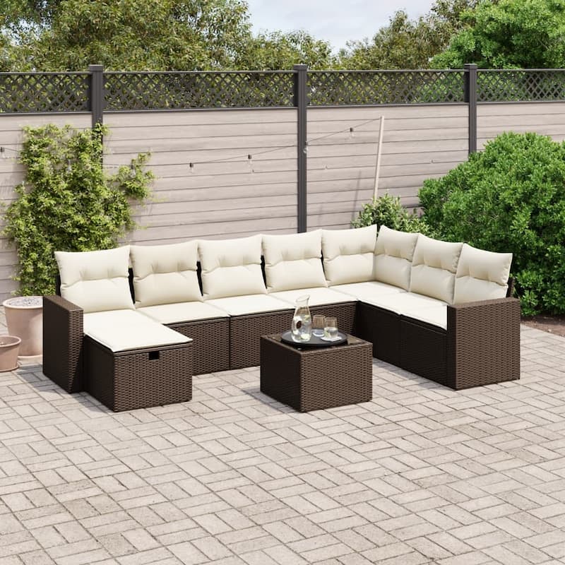 vidaXL Garden Sofa Set - Brown and cream Large - form2