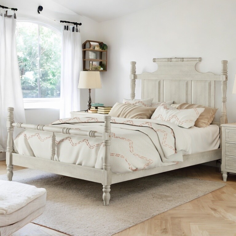 Retro Country King Four Poster Bed with Crown-Shape Headboard