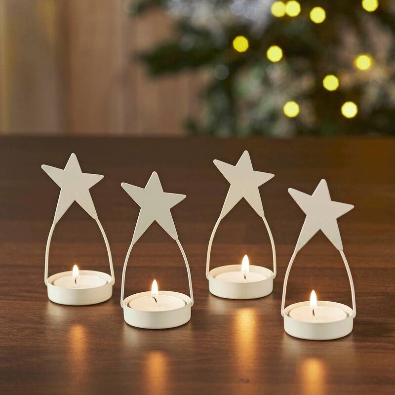 Star Tealight Holder Antique White Set of 4 4x1.75x1.75 - N/A