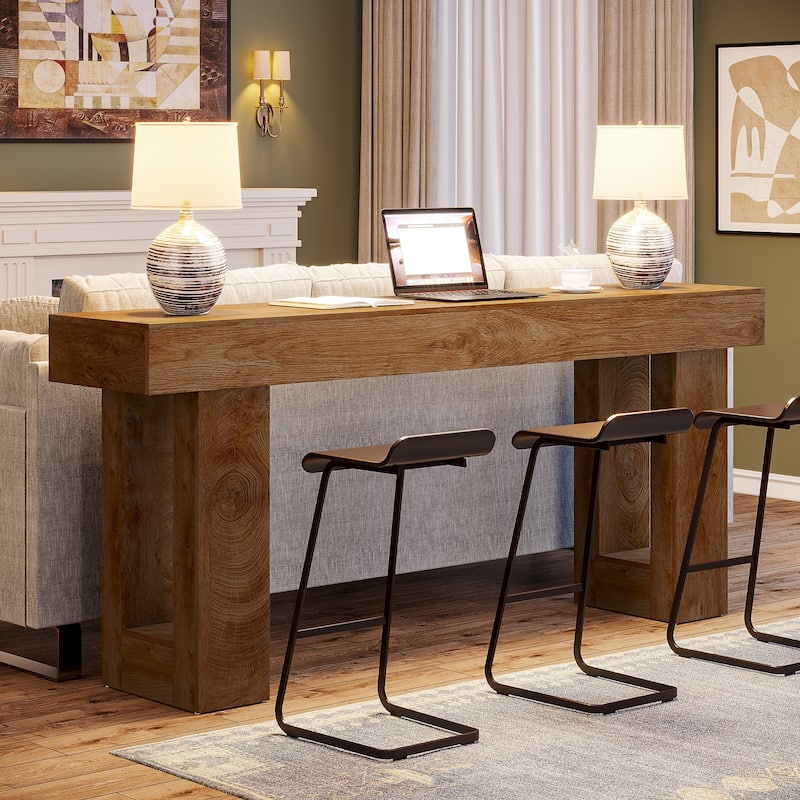 63-Inch Farmhouse Wooden Sofa Console Entryway Table for Living Room