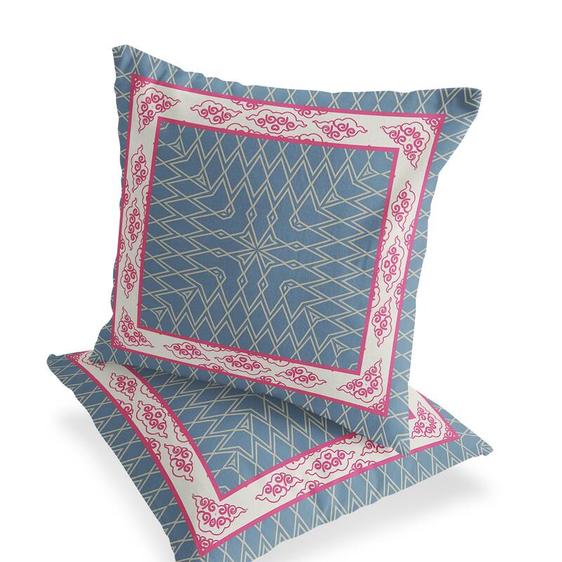 HomeRoots Set of Two 16" X 16" Blue and Pink Blown Seam Geometric Indoor Outdoor Throw Pillow - 16.00' X '16.00' X '5.00