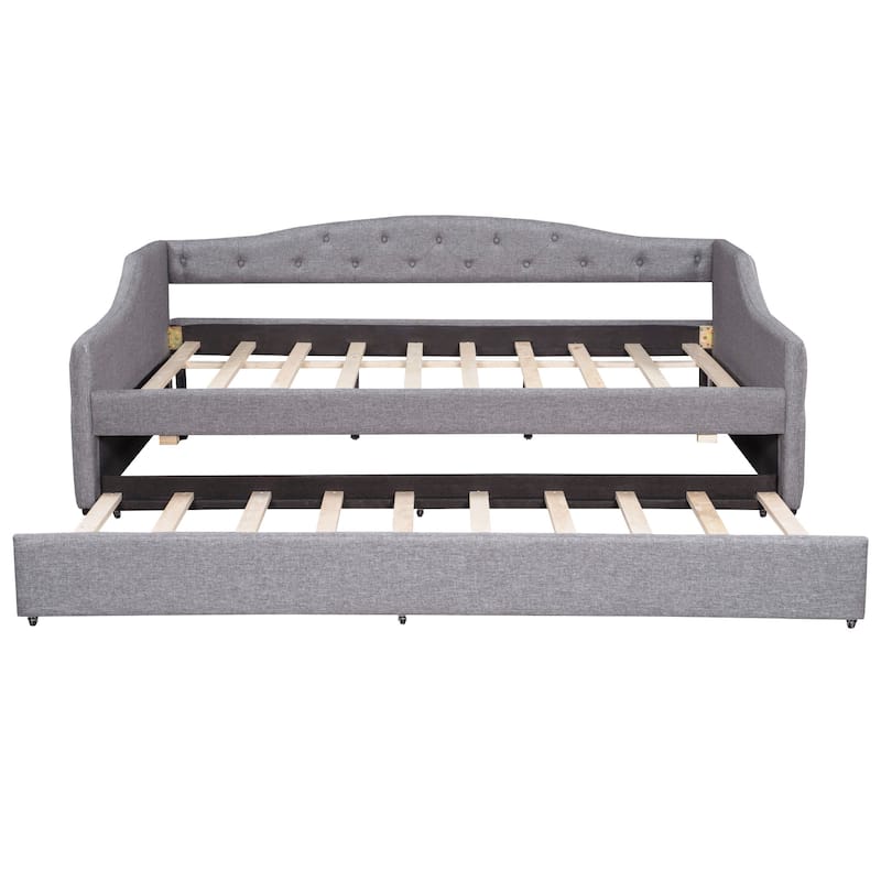 Roomfitters Full/Twin XL Size Upholstered Daybed with Trundle and Ambient Light Feature