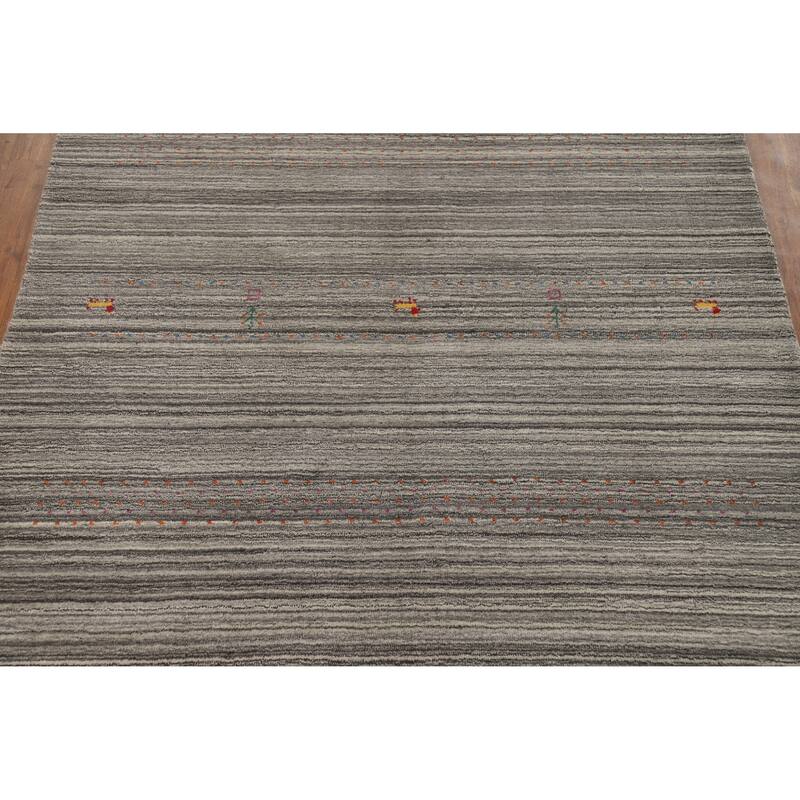 Hand Knotted Oriental 100% Wool Carpet Tribal Tribal Greys & Charcoal Gabbeh Area Rug - 7' 8'' X 5' 0''