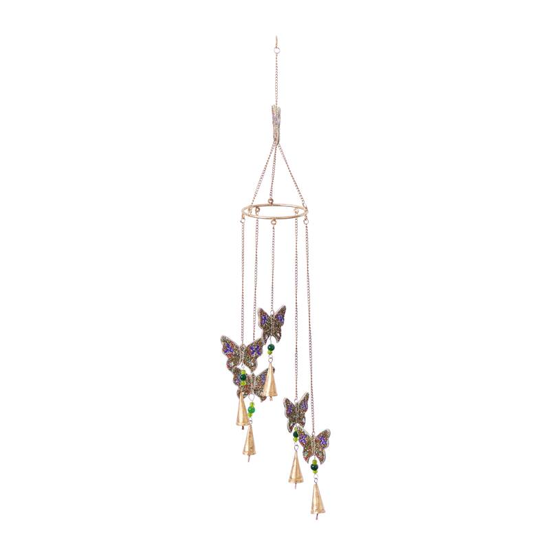 Gold Metal Handmade Indoor Outdoor Windchime with Glass Beads and Cone Bells