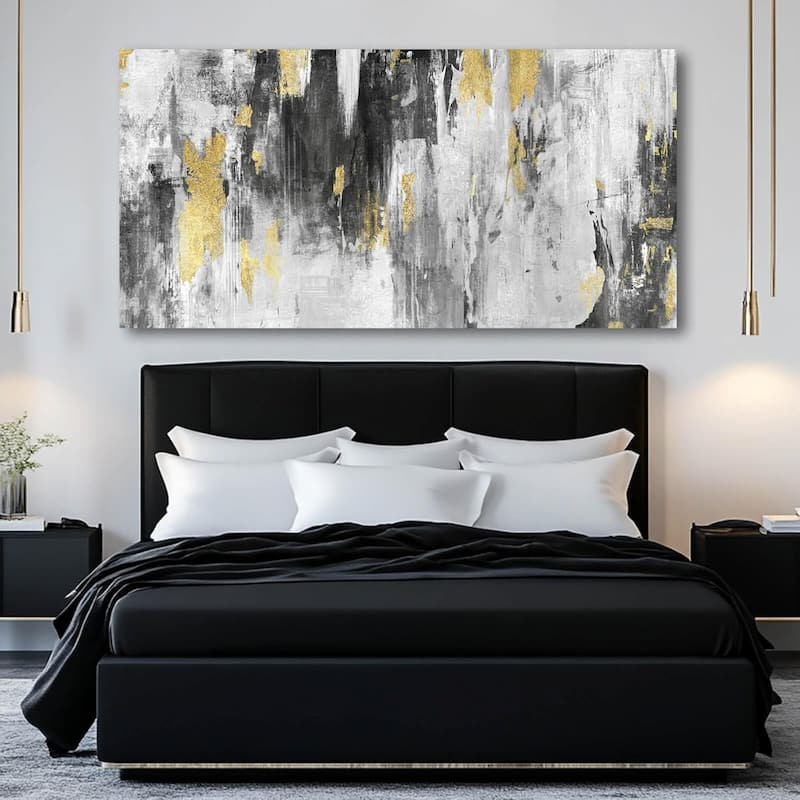 Grey Abstract Art Gold Textured Wall Art
