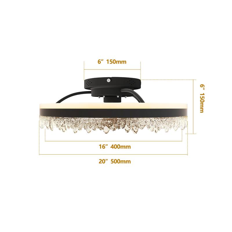 2-in-1 Flush Mount Ceiling Fan with Dimmable LED Light, Round Crystal Ceiling Light with Fan, 16 Inch / 20 Inch / 24 Inch