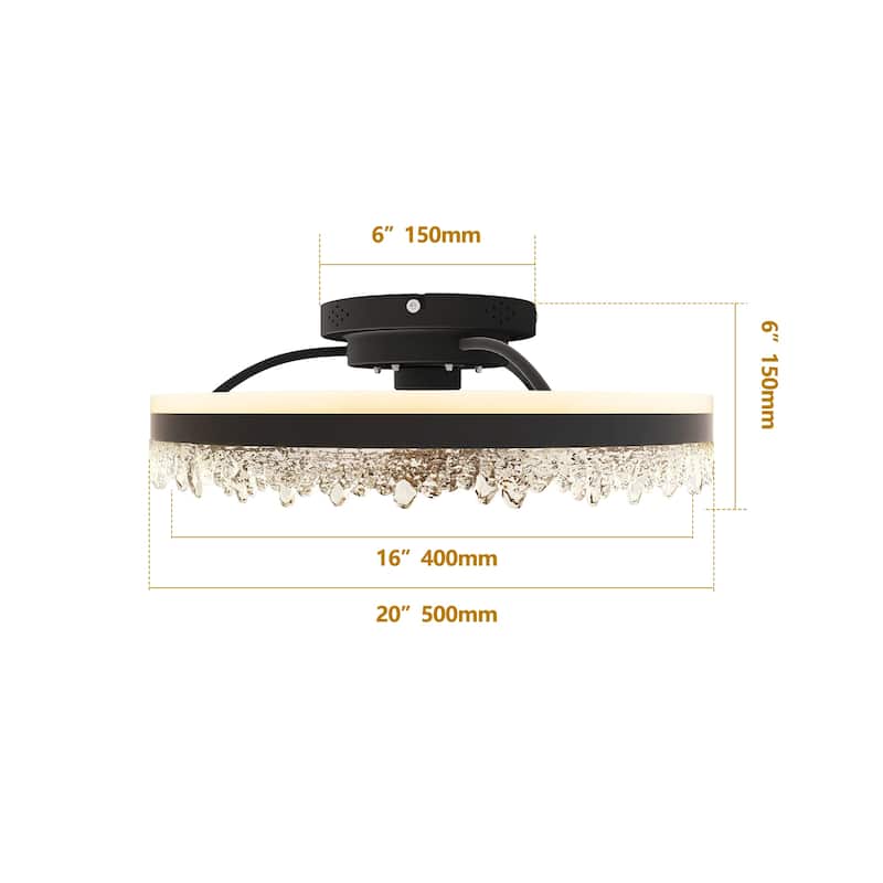 20-inch Black Smart Ceiling Fan Light with Silent Function, Multi-Speed Adjustment