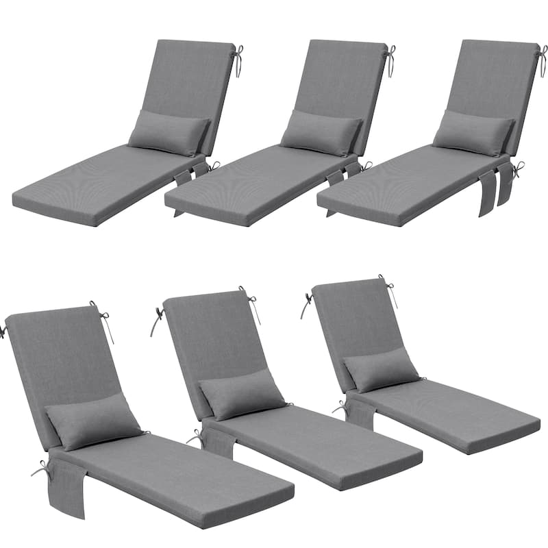 Outdoor Lounge Chair Cushions Patio Chaise Lounge Chair Seat Cushion with Pillow - 72 inches long - Light Grey - 6PC