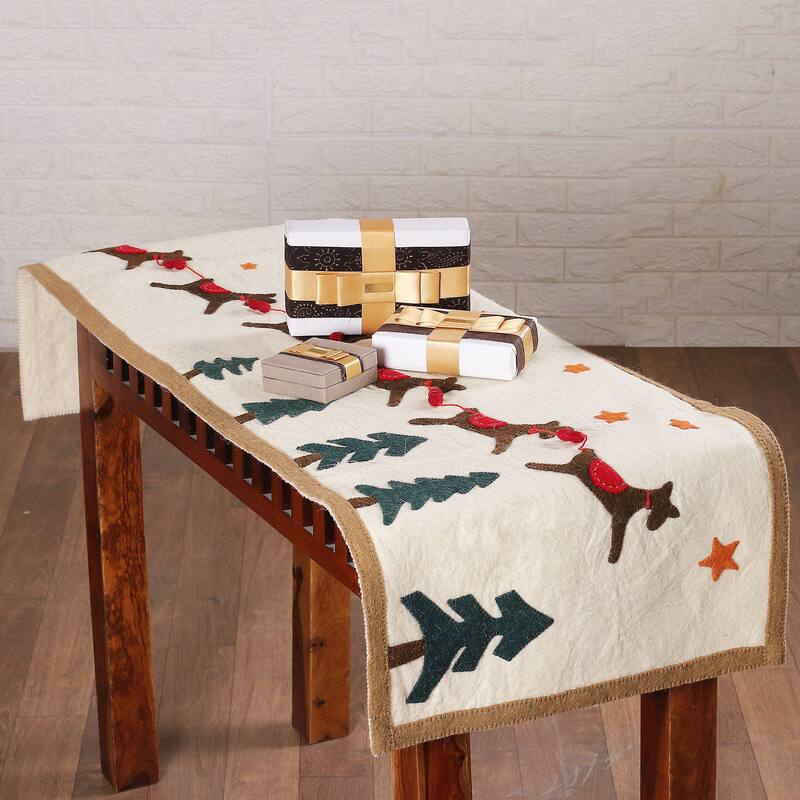 Novica Handmade Winter Wonderland Applique Wool Felt Table Runner