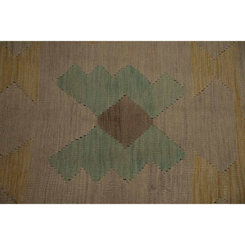 Hand Woven Oriental 100% Wool Carpet Southwestern Tribal Beige & Ivories Kilim Area Rug - 11' 11'' X 8' 9''