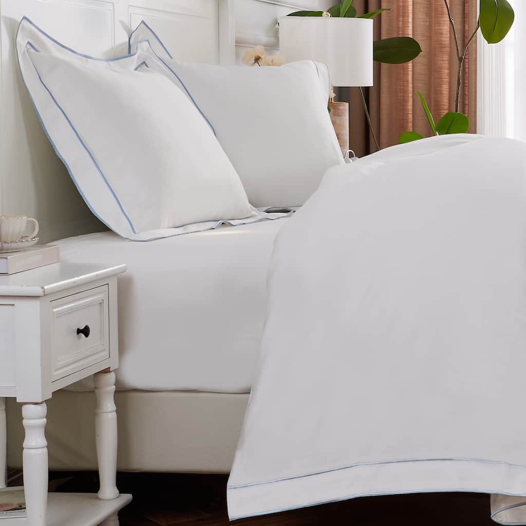 600 Thread Count Cotton Embroidered Edge Duvet Set and Sham